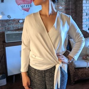 Ann Taylor Ivory White Tie Wrap Top, 6